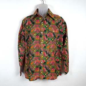 Vintage 60s 70s SKYR Paisley Mod Dagger Collar Psychedelic Hippie Disco Shirt L